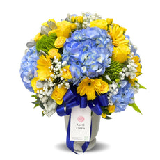 "Soft Touch" Flower vase of Blue and Yellow Color Tone