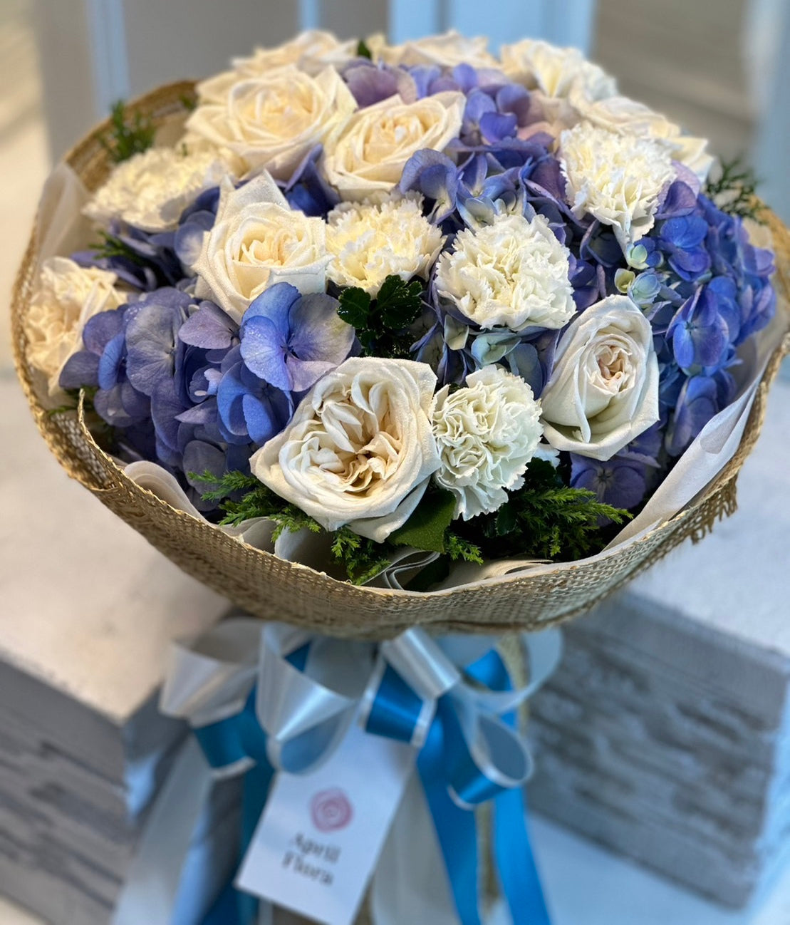 Round Shape Garden Bouquet With Hydrangea And Carnation - April Flora