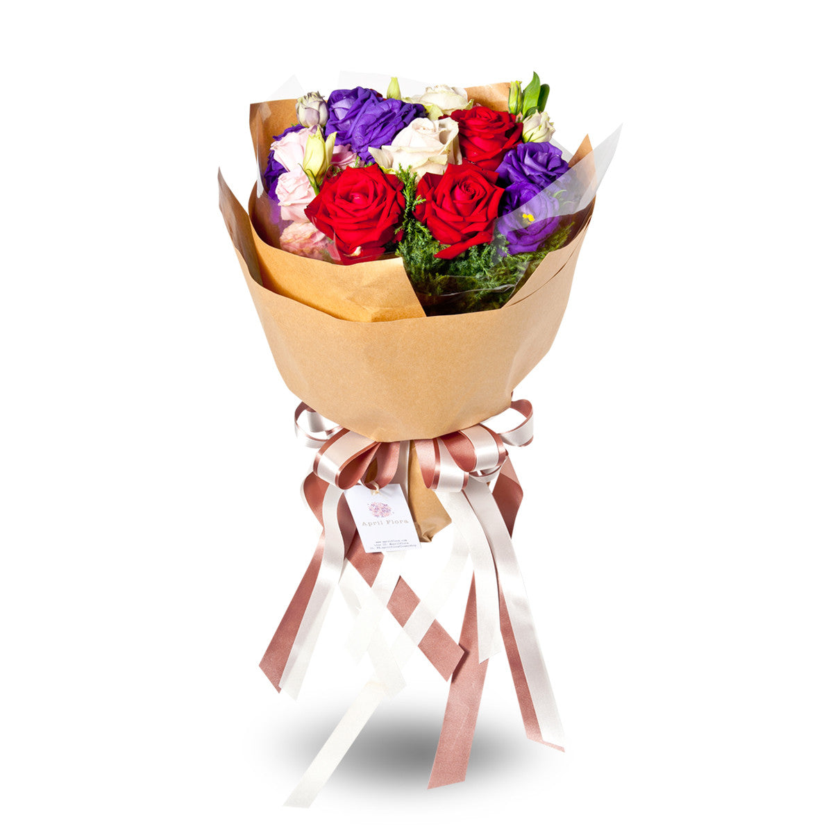 Multicolour Bouquet Of Roses And Lisianthus - April Flora